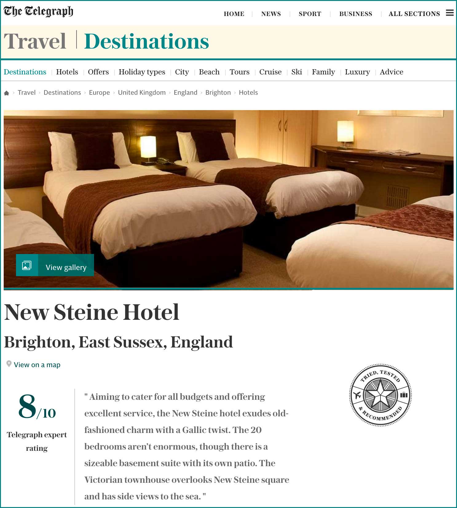 Telegraph Travel Destination – Brighton, New Steine Hotel, Spring 2017 – Read the review online here.